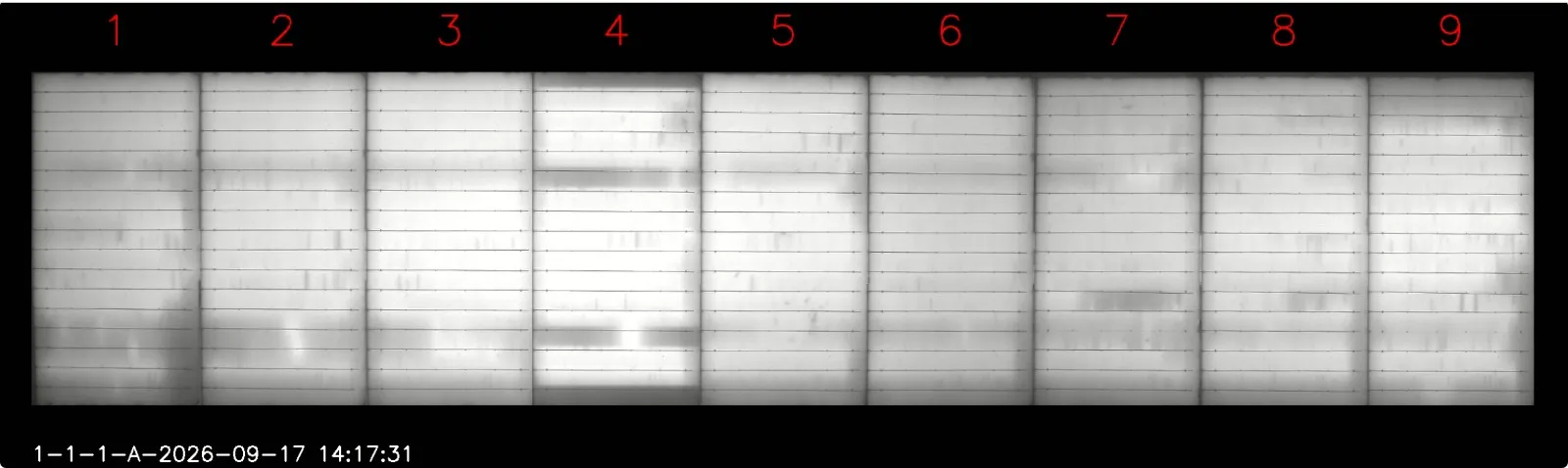 /static/upload/image/20260920/2026092085914519.webp Electroluminescence image strip of a solar module
